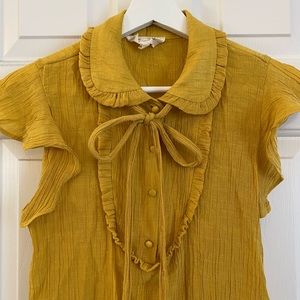 Mustard ruffle Peter Pan collar blouse